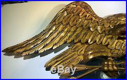 Vintage 19th C 43 FolkArt Wood Carved American Gold Eagle American Flag Bellamy