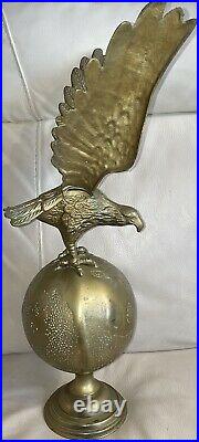 Vintage 23 Brass American Eagle On Globe Federal Flag Pole Topper Finial