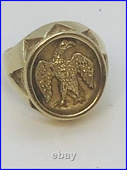 Vintage 9CT Gold American Eagle Oval Signet Ring UK J. 5, US 4.75, Europe 49 8.3g