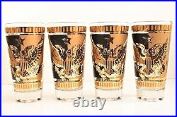 Vintage Fred Press American Eagle Drinking Glasses 22k Gold Set of 8