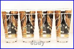 Vintage Fred Press American Eagle Drinking Glasses 22k Gold Set of 8