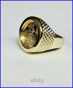 Vintage Men's 20 mm Coin Ring with American Eagle 14K Yellow Gold Finish