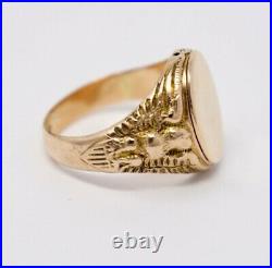 Vintage Mens 14k Gold WWII Signet Ring with American Eagles BLANK sz. 8.25 7.65g