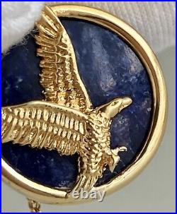 Vtg. 200th Providence Mint Gold Soaring American Eagle Lapis Pendant Necklace