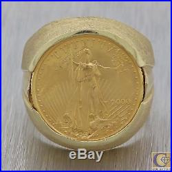 Vtg. Estate 14k Yellow Gold $5 Dollar 1/10 Oz American Eagle Gold Coin Ring Y8