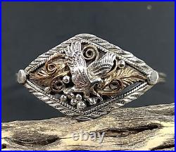 Vtg Sterling Silver Gold Overlay Native American Eagle Cuff Bracelet Signed R