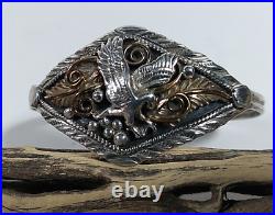 Vtg Sterling Silver Gold Overlay Native American Eagle Cuff Bracelet Signed R