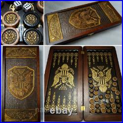 Watlux American Golden Eagl Luxury Wooden Backgammon Leather Pieces Board Game